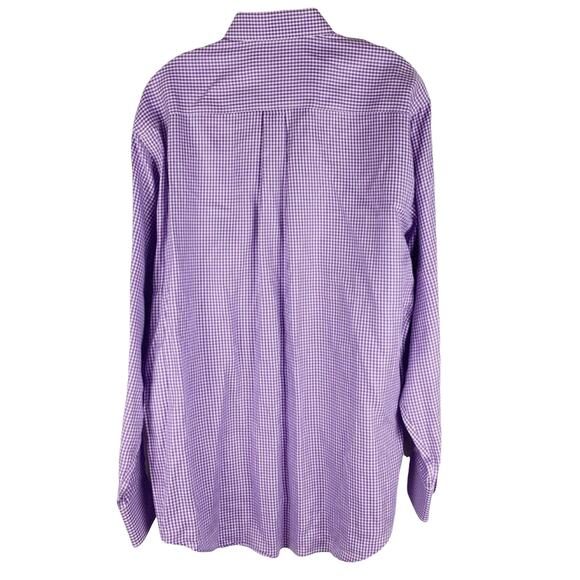 Peter Millar Nanoluxe Cotton Gingham Plaid Size L Purple Long Sleeve Button Down - Picture 2 of 7